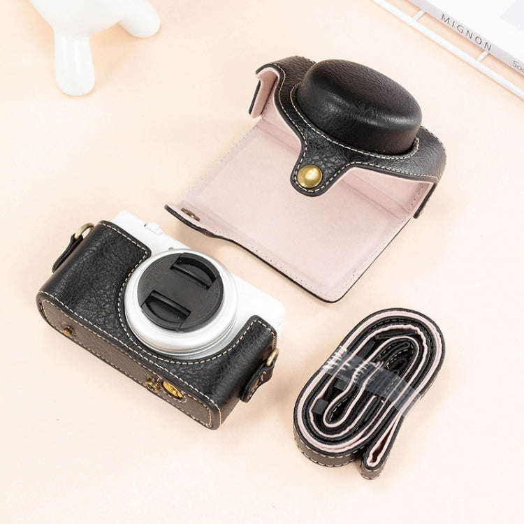 For Sony ZV-1F / ZV1M2 Full Body Camera PU Leather Case Bag with Strap (Black)
