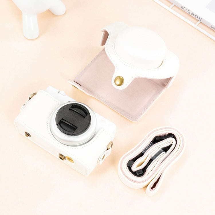 For Sony ZV-1F / ZV1M2 Full Body Camera PU Leather Case Bag with Strap (White)