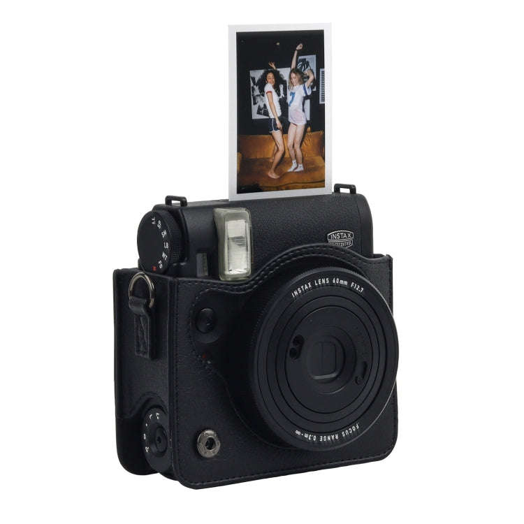 For Fujifilm Instax mini 99 Full Body Camera PU Leather Case Bag with Strap (Black)
