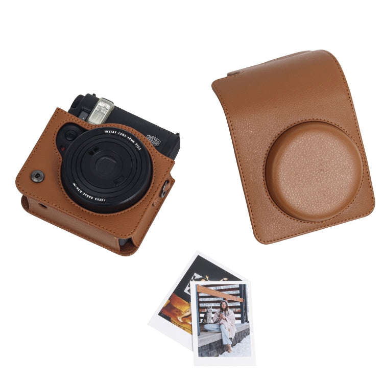 For Fujifilm Instax mini 99 Full Body Camera PU Leather Case Bag with Strap (Brown)