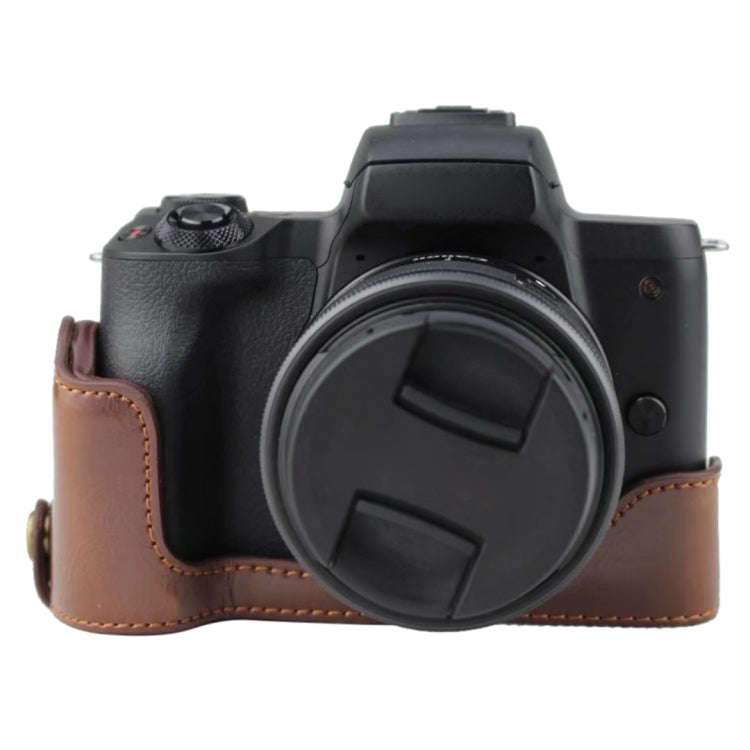 1/4 inch Thread PU Leather Camera Half Case Base for Canon EOS M50 / M50 Mark II (Coffee)
