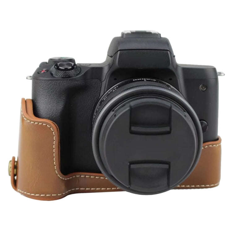 1/4 inch Thread PU Leather Camera Half Case Base for Canon EOS M50 / M50 Mark II (Brown)