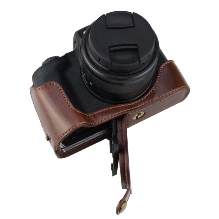 1/4 inch Thread PU Leather Camera Half Case Base for Canon EOS M50 / M50 Mark II (Coffee)