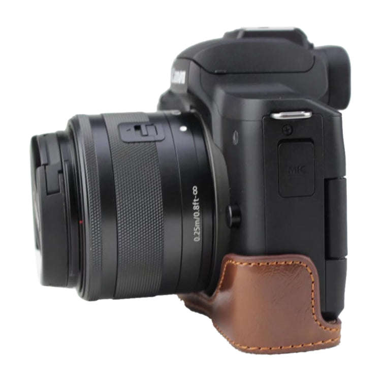 1/4 inch Thread PU Leather Camera Half Case Base for Canon EOS M50 / M50 Mark II (Coffee)