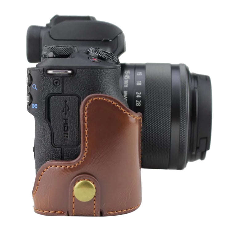 1/4 inch Thread PU Leather Camera Half Case Base for Canon EOS M50 / M50 Mark II (Coffee)