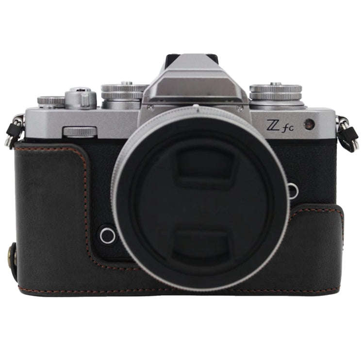 1/4 inch Thread PU Leather Camera Half Case Base for Nikon Z fc (Black)