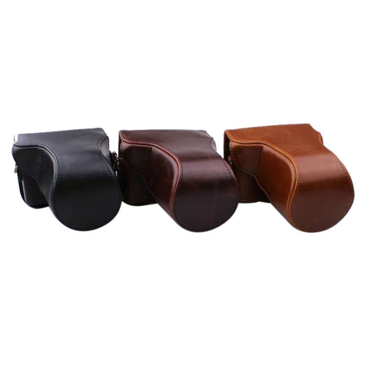 Full Body Camera PU Leather Case Bag with Strap for Canon EOS M200 (15-55mm Lens) (Brown)