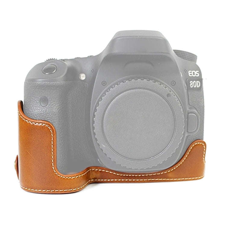 1/4 inch Thread PU Leather Camera Half Case Base for Canon EOS 80D / 70D(Brown)