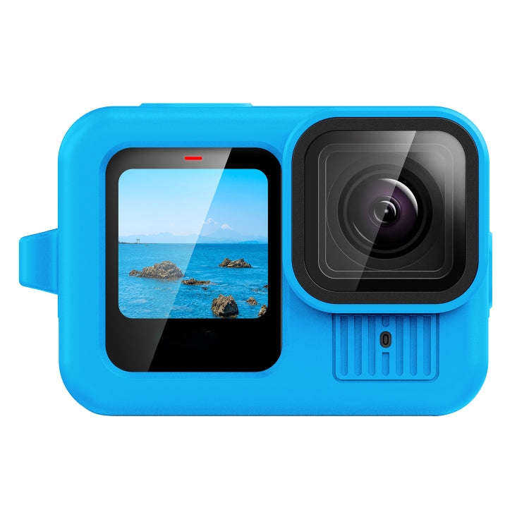 For GoPro HERO13 Black Silicone Protective Case Cover with Wrist Strap & Lens Cover (Blue)