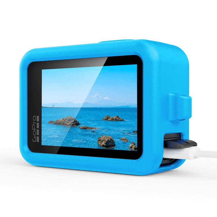For GoPro HERO13 Black Silicone Protective Case Cover with Wrist Strap & Lens Cover (Blue)