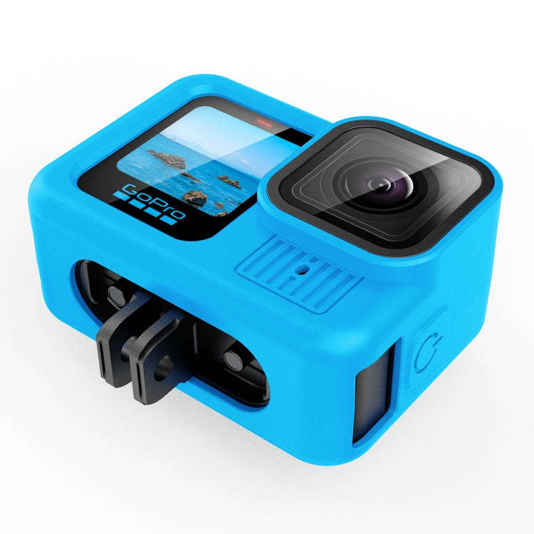 For GoPro HERO13 Black Silicone Protective Case Cover with Wrist Strap & Lens Cover (Blue)