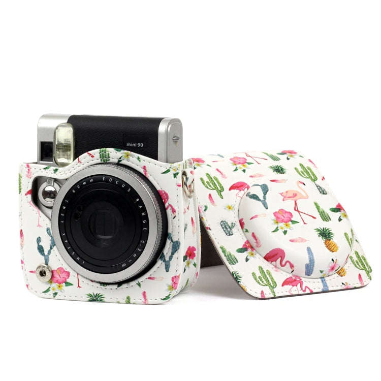 Flamingo Cactus Pattern PU Leather Protective Camera Case Bag For FUJIFILM Instax Mini90 Camera