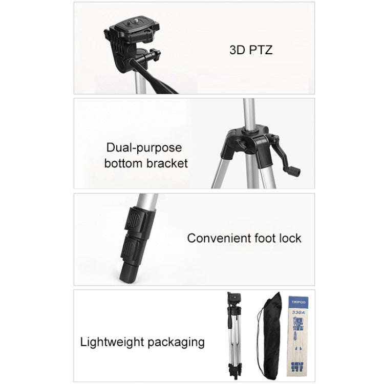 Live Broadcast Tripod 3-Section Folding Legs Aluminum Alloy Tripod Mount with U-Shape Three-Dimen...