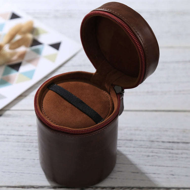 Medium Lens Case Zippered PU Leather Pouch Box for DSLR Camera Lens, Size: 13x9x9cm(Coffee)