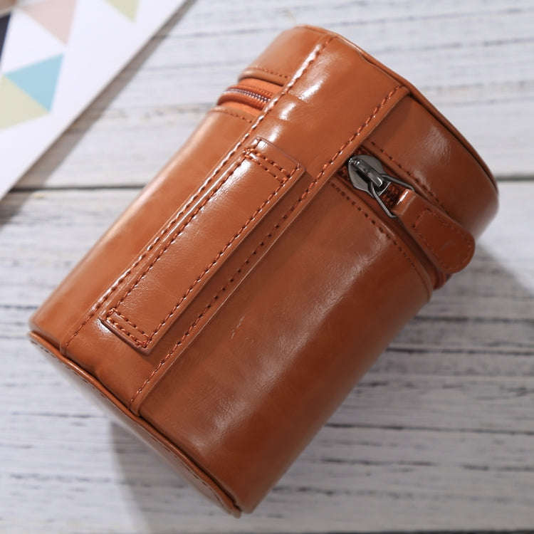 Medium Lens Case Zippered PU Leather Pouch Box for DSLR Camera Lens, Size: 13x9x9cm(Brown)