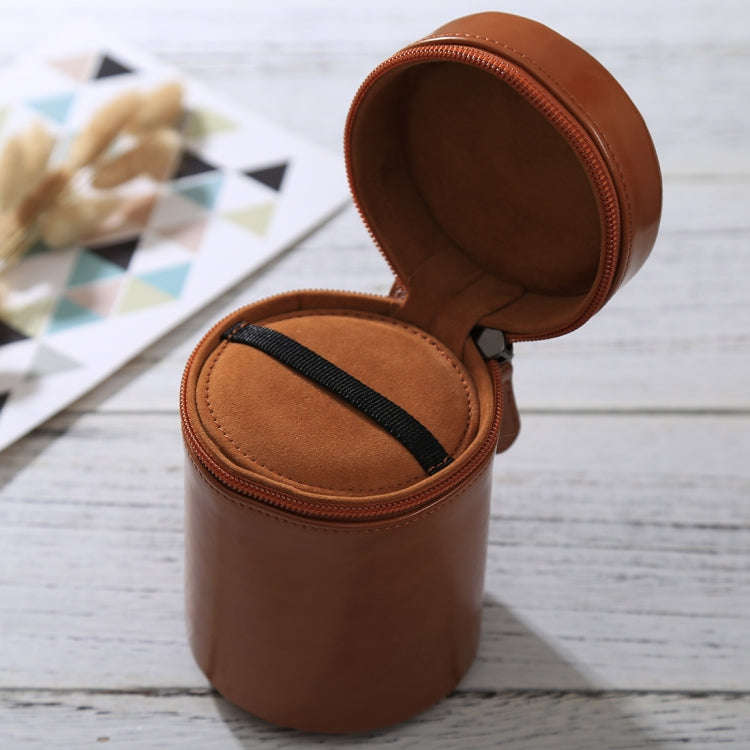 Medium Lens Case Zippered PU Leather Pouch Box for DSLR Camera Lens, Size: 13x9x9cm(Brown)