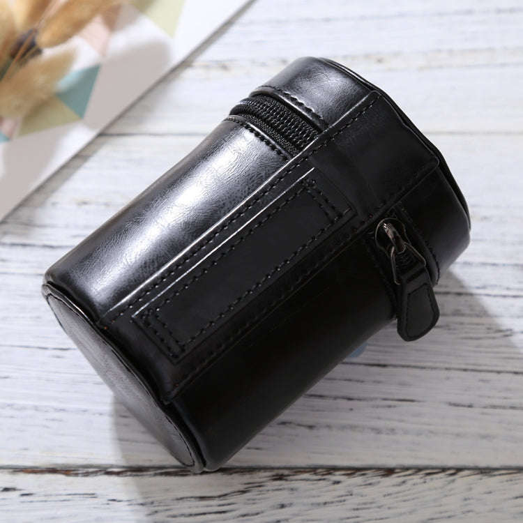 Small Lens Case Zippered PU Leather Pouch Box for DSLR Camera Lens, Size: 11x8x8cm(Black)