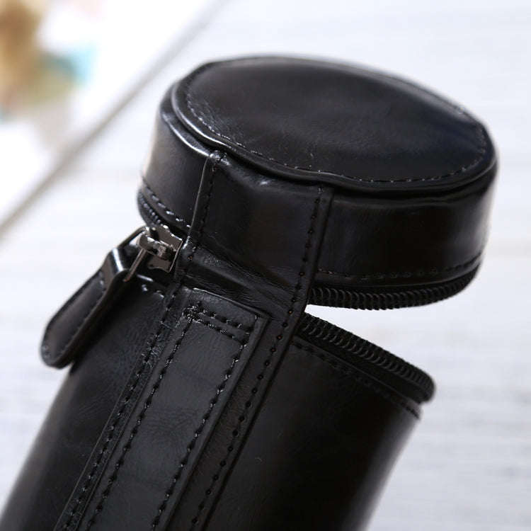 Small Lens Case Zippered PU Leather Pouch Box for DSLR Camera Lens, Size: 11x8x8cm(Black)