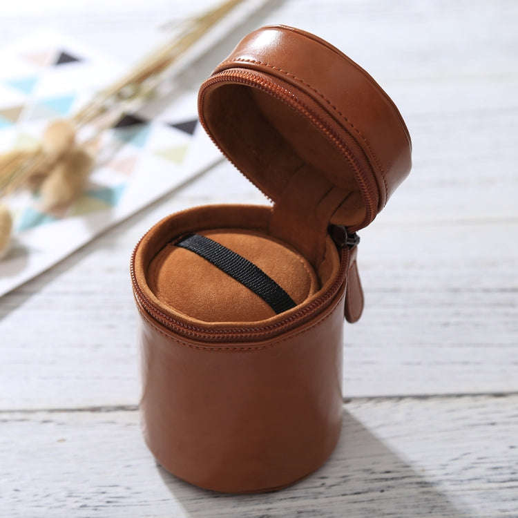 Small Lens Case Zippered PU Leather Pouch Box for DSLR Camera Lens, Size: 11x8x8cm(Brown)