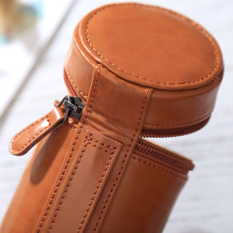 Small Lens Case Zippered PU Leather Pouch Box for DSLR Camera Lens, Size: 11x8x8cm(Brown)