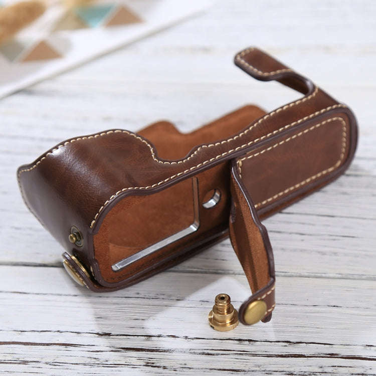1/4 inch Thread PU Leather Camera Half Case Base for FUJIFILM X-E3(Coffee)
