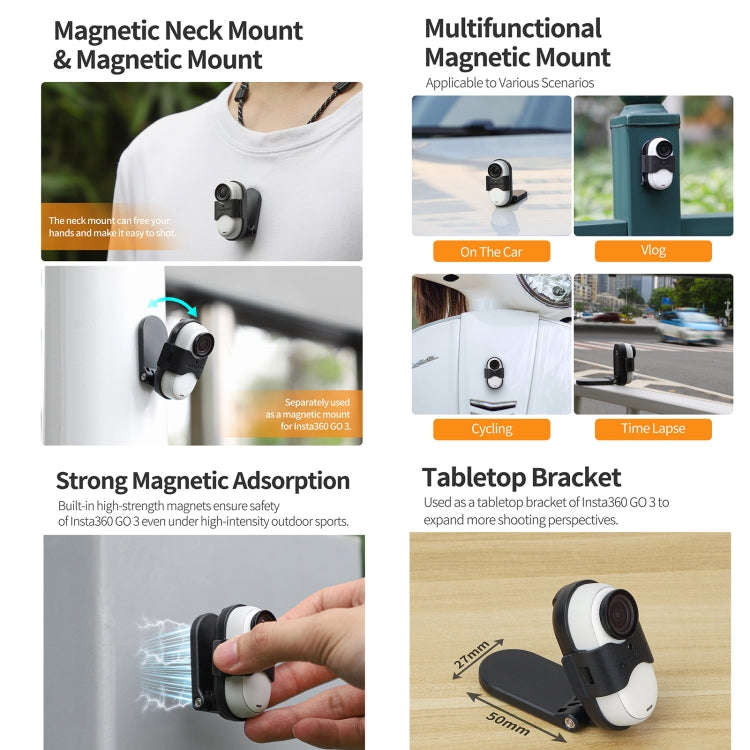 For Insta360 GO 3 Sunnylife Magnetic Neck Mount Chest Body Camera Necklace Lanyard POV Vlog Holde...