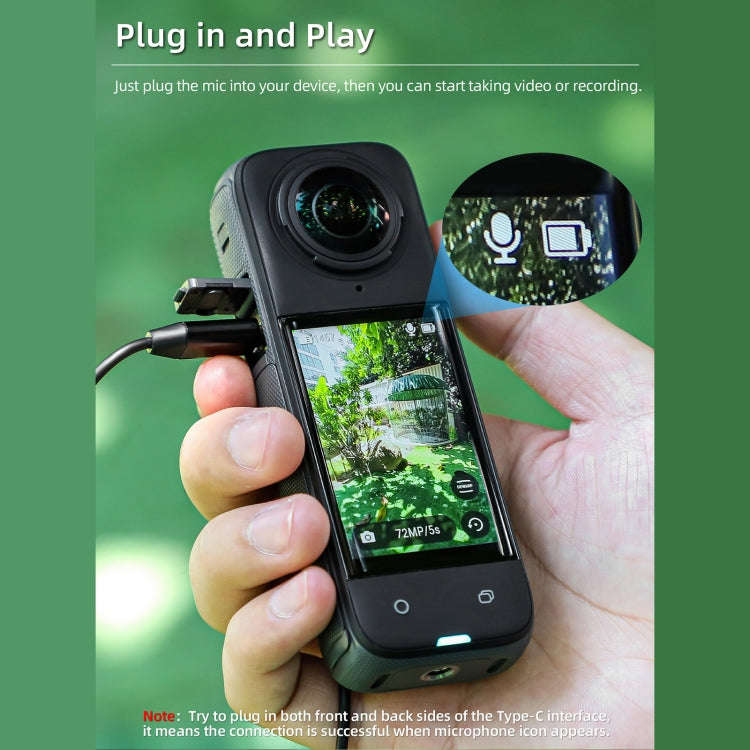For Insta360 X4 Sunnylife Lavalier Clip Type-C Recording Microphone (Black)