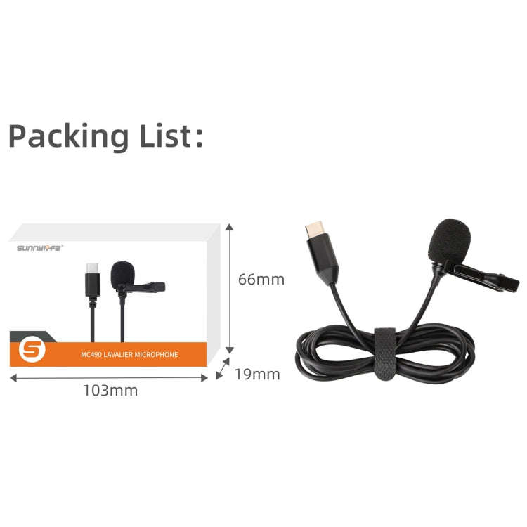 For Insta360 X4 Sunnylife Lavalier Clip Type-C Recording Microphone (Black)
