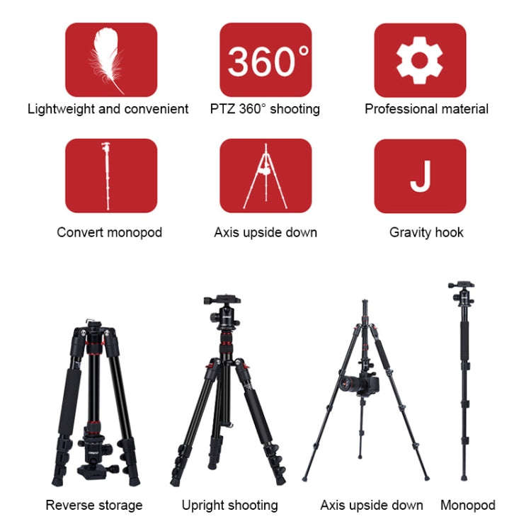 TRIOPO K2508S+B1S Adjustable Portable  Aluminum Alloy Tripod with Ball Head for SLR Camera(Gold)