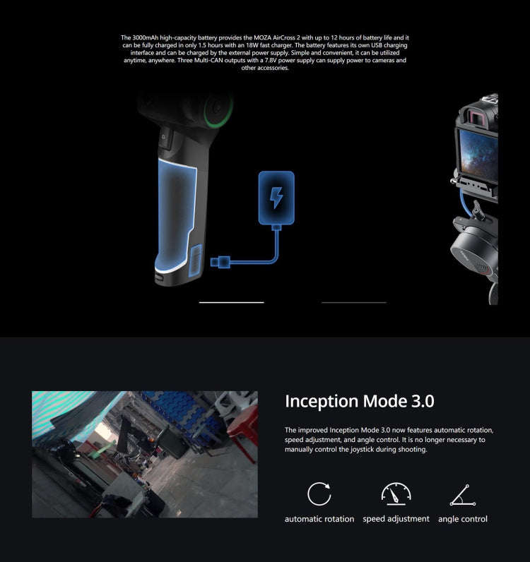 MOZA AirCross 2 Standard 3 Axis Handheld Gimbal Stabilizer for DSLR Camera, Load: 3.2kg(Black)