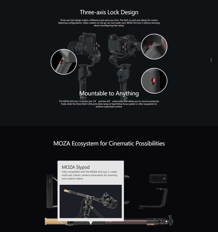 MOZA AirCross 2 Standard 3 Axis Handheld Gimbal Stabilizer for DSLR Camera, Load: 3.2kg(Black)