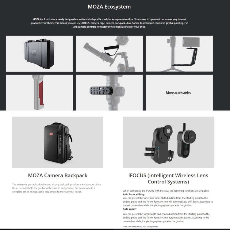 MOZA Air 2 + iFocus-M + Fashion Backpack 3 Axis Handheld Gimbal Stabilizer for DSLR Camera, Load:...