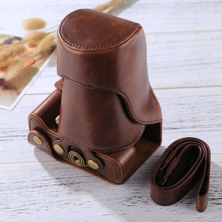Full Body Camera PU Leather Case Bag with Strap for Canon EOS M6 (18-150mm Lens) (Coffee)