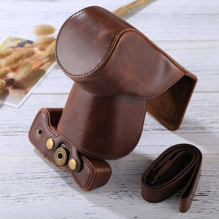 Full Body Camera PU Leather Case Bag with Strap for Canon EOS M6 (18-150mm Lens) (Coffee)