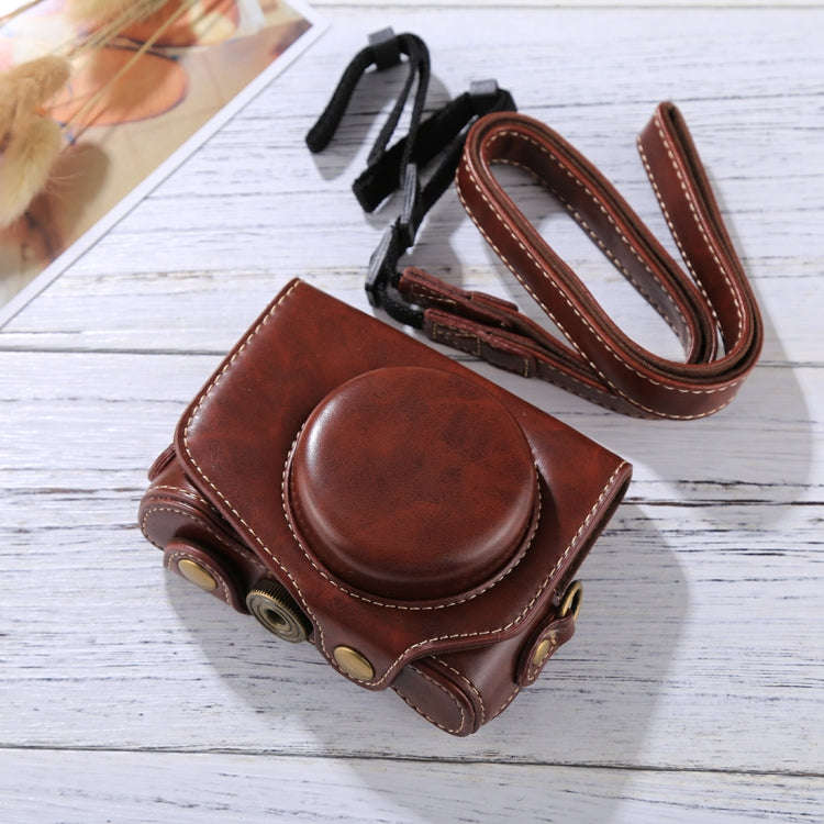 Full Body Camera PU Leather Camera Case Bag with Strap for Canon PowerShot G7 X Mark II (Coffee)
