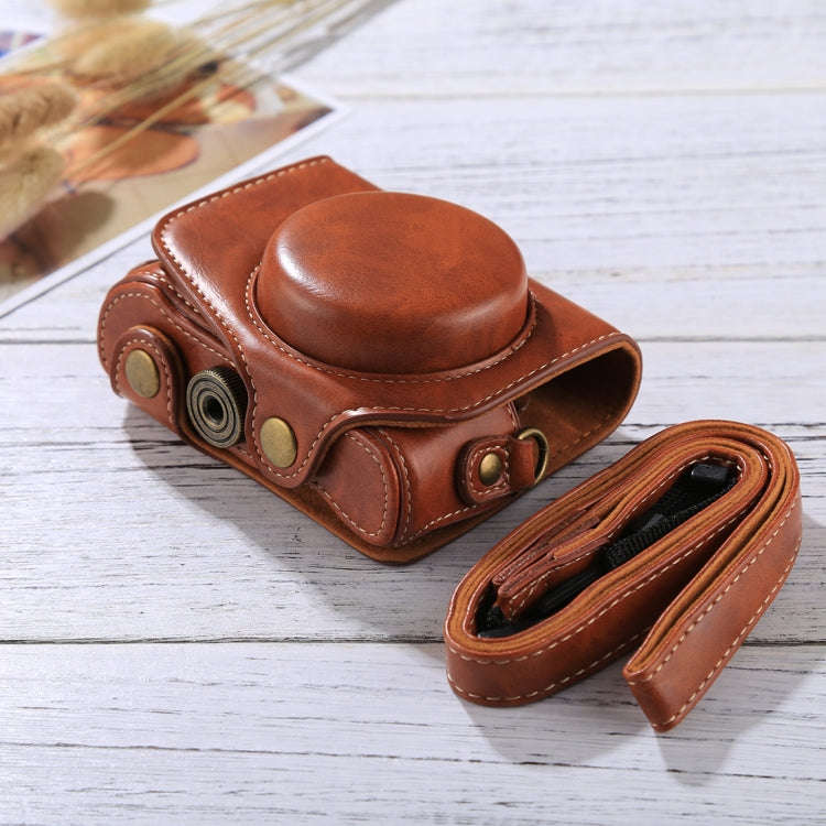 Full Body Camera PU Leather Camera Case Bag with Strap for Canon PowerShot G7 X Mark II (Brown)