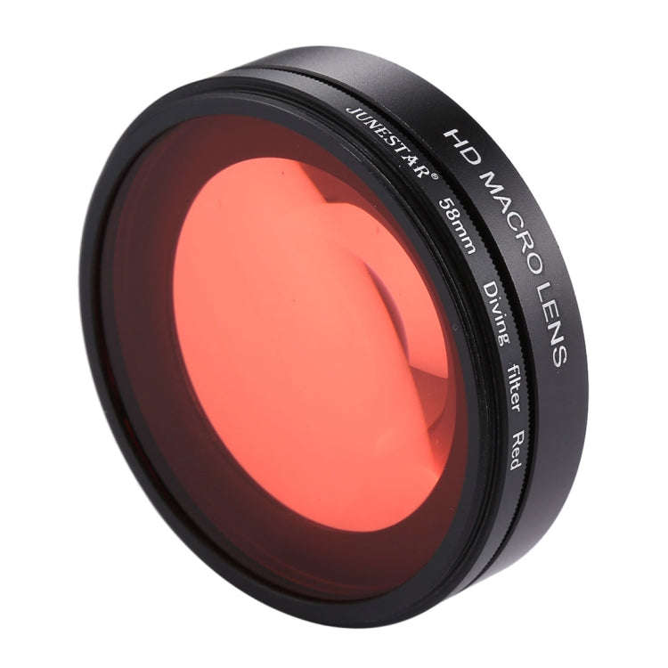 JSR 58mm 16X Macro Lens + Red Diving Lens Filter with Lens Cover + Lens Filter Ring Adapter + Str...