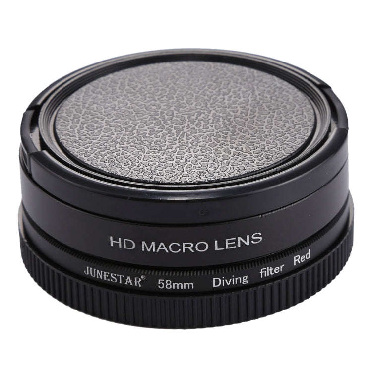 JSR 58mm 16X Macro Lens + Red Diving Lens Filter with Lens Cover + Lens Filter Ring Adapter + Str...