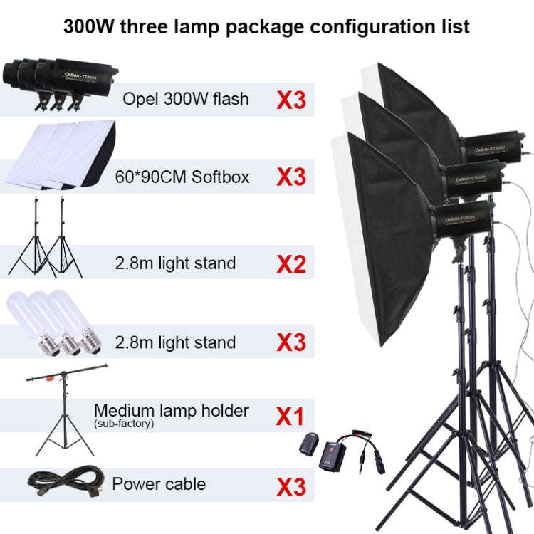 TRIOPO Oubao TTR300W 60x90cm Studio Softbox + 2.8m Tripod Mount + 3x E27 150W Light Bulb Photogra...