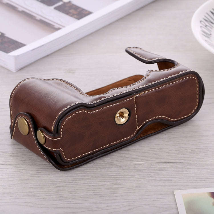 1/4 inch Thread PU Leather Camera Half Case Base for FUJIFILM X-A3 / X-A10(Coffee)
