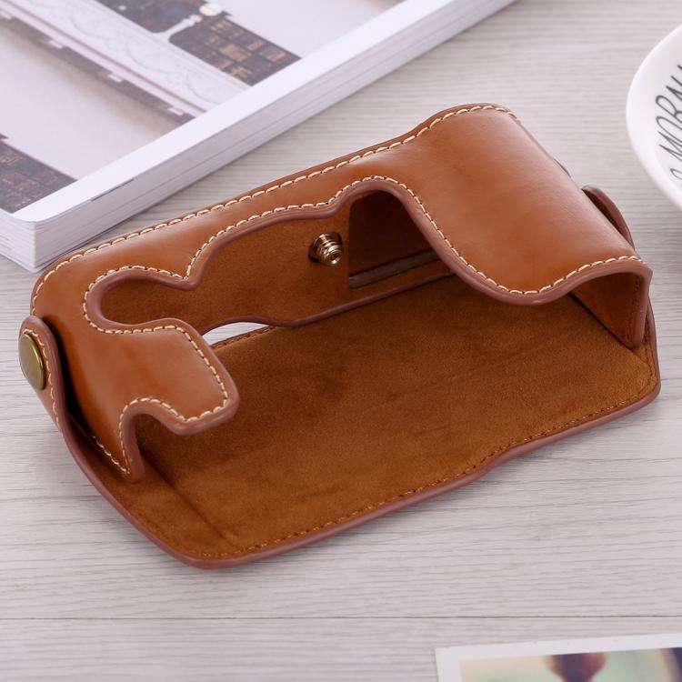 1/4 inch Thread PU Leather Camera Half Case Base for FUJIFILM X-A3 / X-A10(Brown)