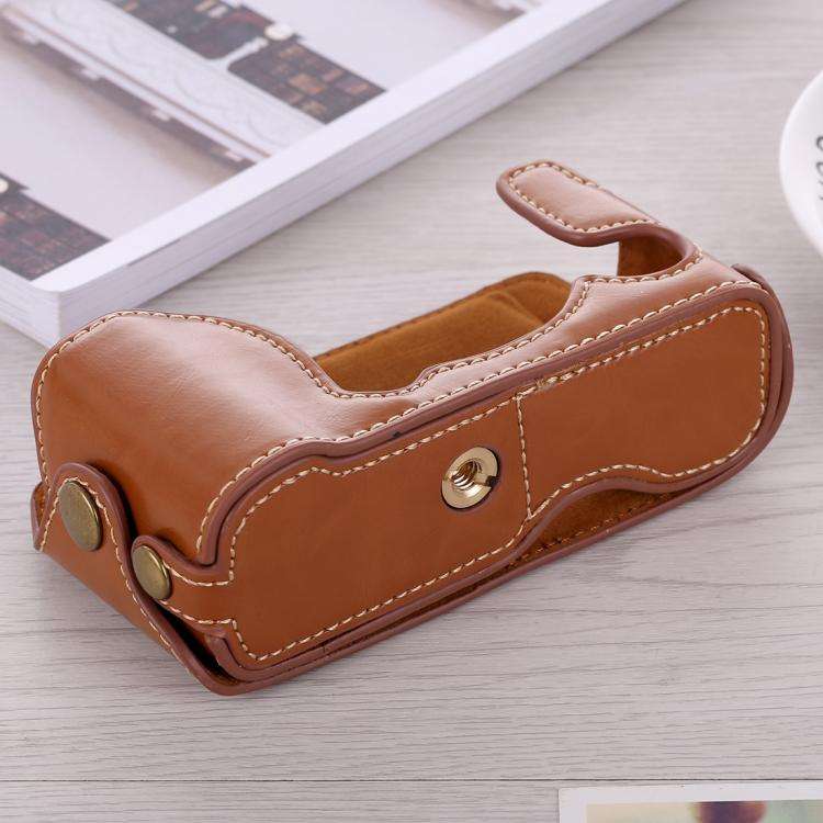 1/4 inch Thread PU Leather Camera Half Case Base for FUJIFILM X-A3 / X-A10(Brown)