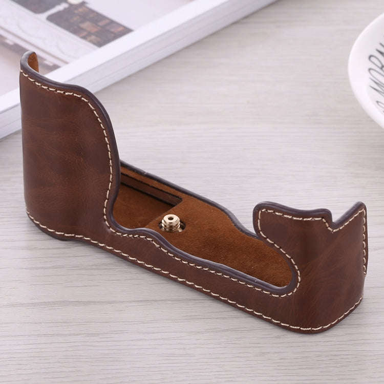 1/4 inch Thread PU Leather Camera Half Case Base for FUJIFILM X-A5 / X-A20(Coffee)