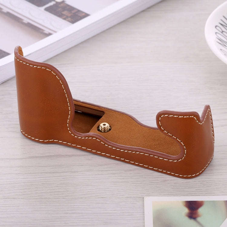 1/4 inch Thread PU Leather Camera Half Case Base for FUJIFILM X-A5 / X-A20(Brown)