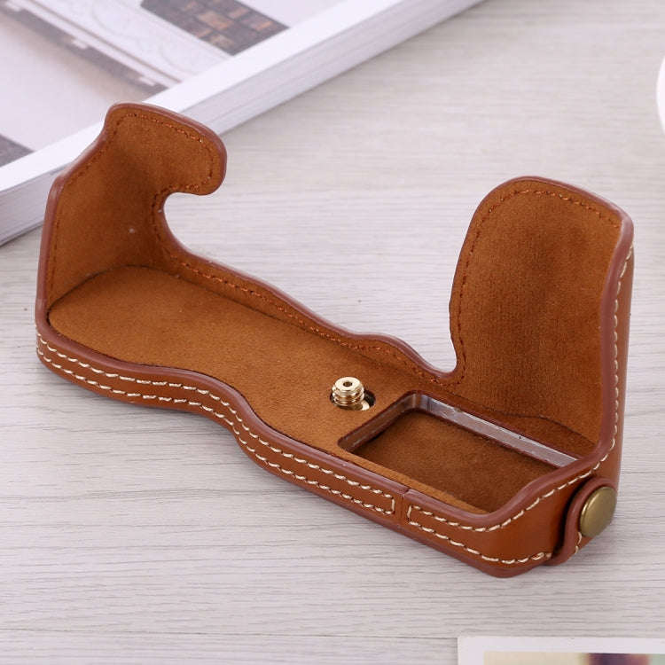 1/4 inch Thread PU Leather Camera Half Case Base for FUJIFILM X-A5 / X-A20(Brown)