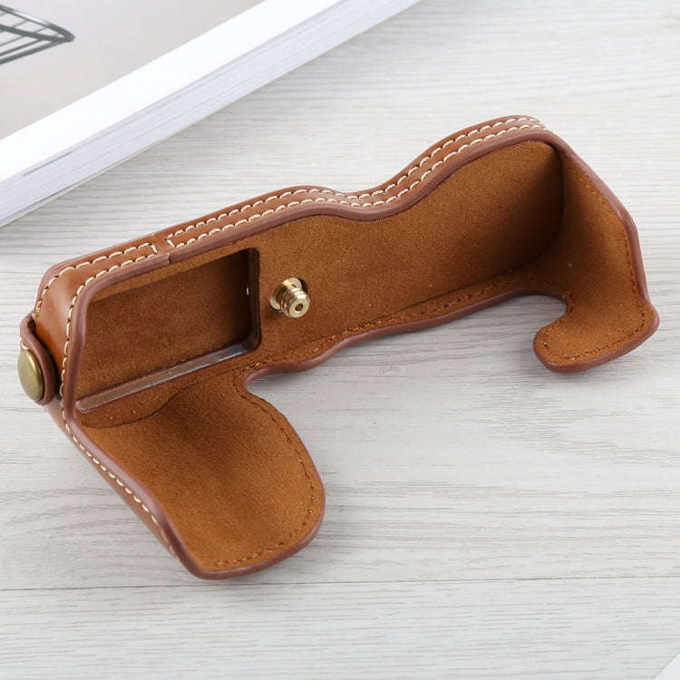 1/4 inch Thread PU Leather Camera Half Case Base for FUJIFILM X-A5 / X-A20(Brown)