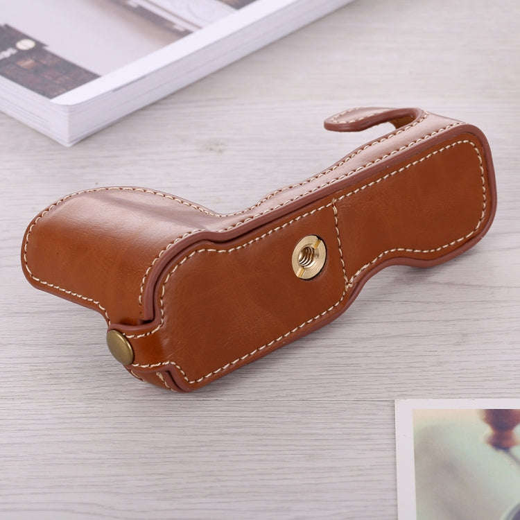 1/4 inch Thread PU Leather Camera Half Case Base for FUJIFILM X-A5 / X-A20(Brown)