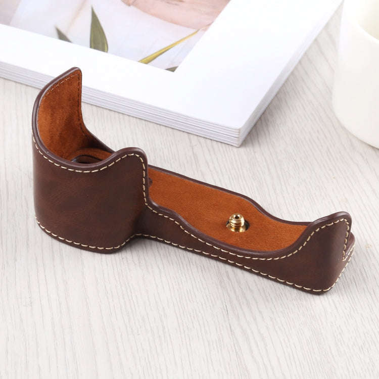 1/4 inch Thread PU Leather Camera Half Case Base for Sony A6400 / ILCE-A6400 (Coffee)