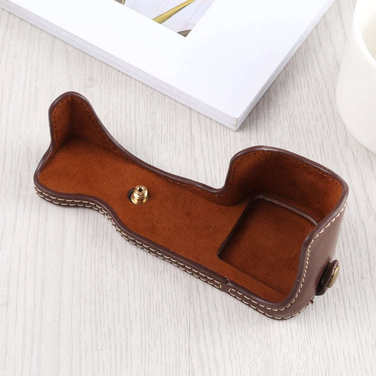1/4 inch Thread PU Leather Camera Half Case Base for Sony A6400 / ILCE-A6400 (Coffee)