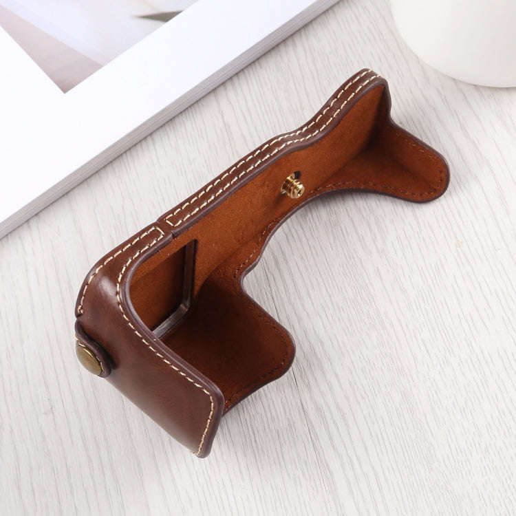 1/4 inch Thread PU Leather Camera Half Case Base for Sony A6400 / ILCE-A6400 (Coffee)